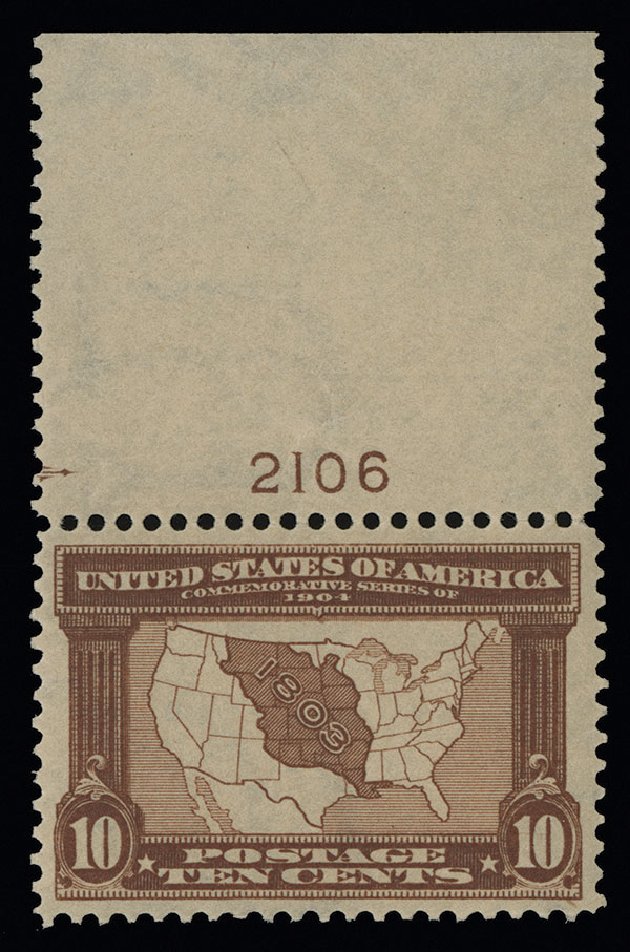 US Stamps Prices Scott #327 - 10c 1904 Louisiana Purchase Exposition. Spink Shreves Galleries, Aug 2013, Sale 144, Lot 205