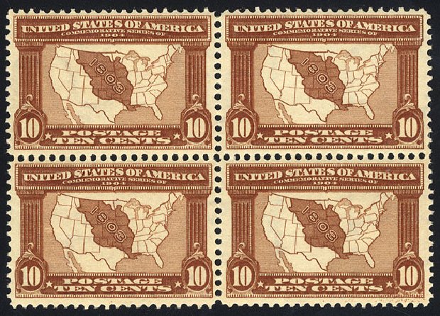Value of US Stamp Scott Catalogue 327 - 1904 10c Louisiana Purchase Exposition. Cherrystone Auctions, May 2008, Sale 200805, Lot 242