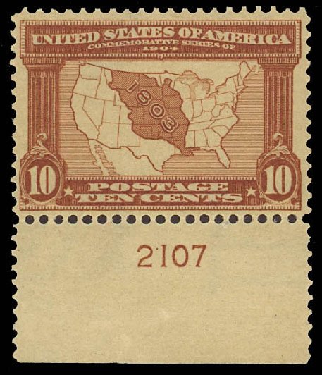 US Stamps Price Scott Cat. # 327: 1904 10c Louisiana Purchase Exposition. Daniel Kelleher Auctions, Aug 2012, Sale 631, Lot 1083