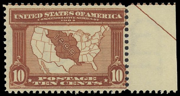 US Stamps Prices Scott Catalogue 327 - 1904 10c Louisiana Purchase Exposition. Daniel Kelleher Auctions, Oct 2012, Sale 632, Lot 1263