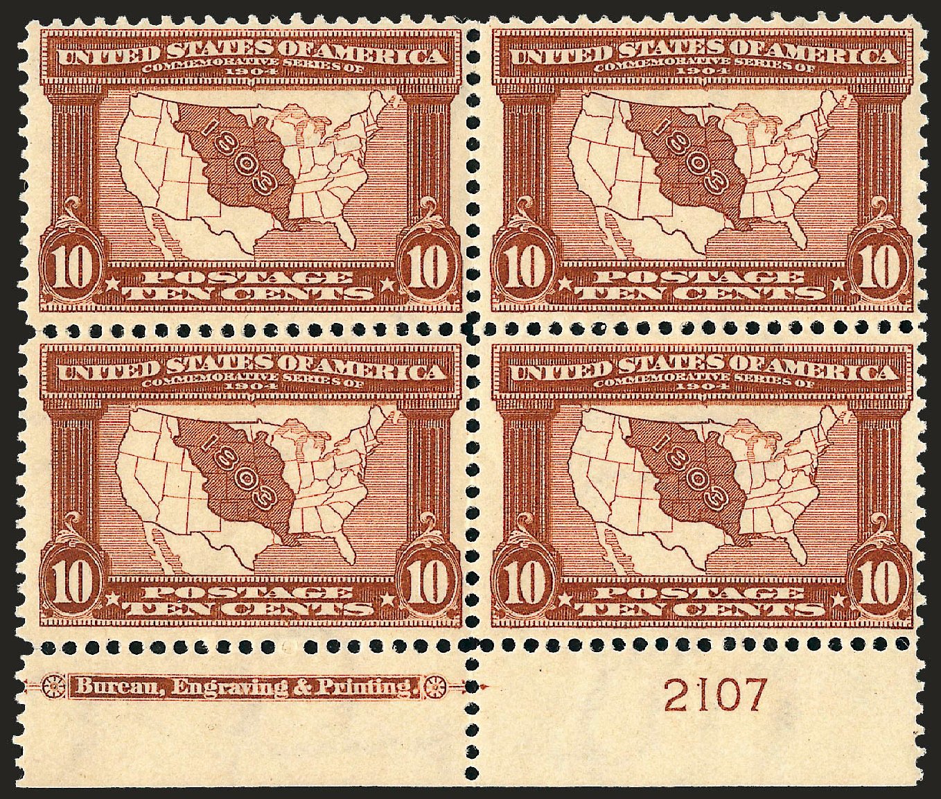Prices of US Stamp Scott Catalog 327: 10c 1904 Louisiana Purchase Exposition. Robert Siegel Auction Galleries, Oct 2008, Sale 963, Lot 936