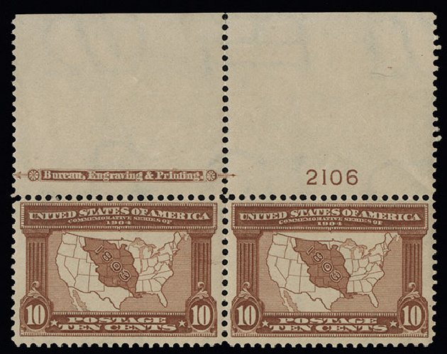 Costs of US Stamps Scott # 327 - 10c 1904 Louisiana Purchase Exposition. Spink Shreves Galleries, Aug 2013, Sale 144, Lot 206