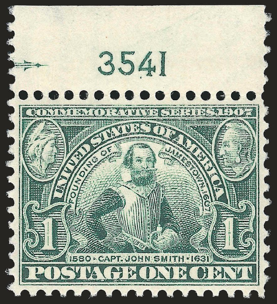 Values of US Stamps Scott Catalogue 328: 1c 1907 Jameston Exposition. Robert Siegel Auction Galleries, Jun 2009, Sale 975, Lot 1708