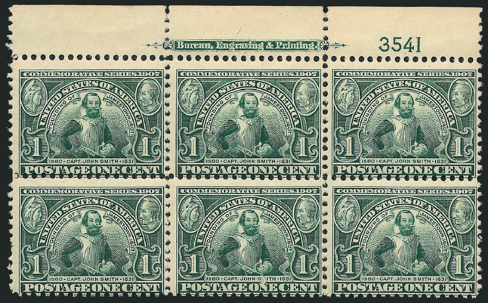 US Stamp Price Scott #328: 1907 1c Jameston Exposition. Robert Siegel Auction Galleries, Apr 2009, Sale 971, Lot 1379