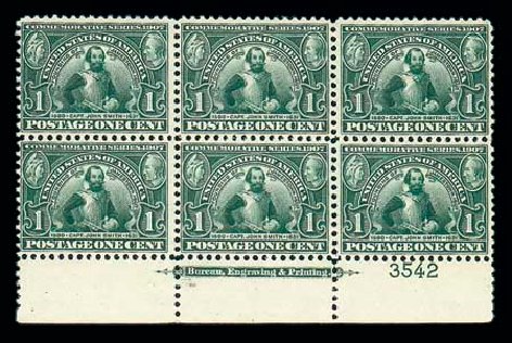 US Stamps Prices Scott Cat. # 328 - 1c 1907 Jameston Exposition. Matthew Bennett International, Dec 2007, Sale 325, Lot 1960