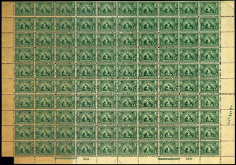 Value of US Stamp Scott Cat. #328 - 1c 1907 Jameston Exposition. Harmer-Schau Auction Galleries, Feb 2009, Sale 80, Lot 1285