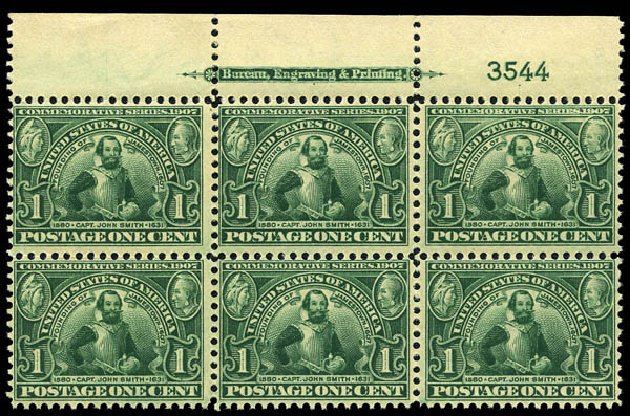 US Stamp Value Scott Catalog #328 - 1907 1c Jameston Exposition. Matthew Bennett International, Sep 2011, Sale 338, Lot 1922