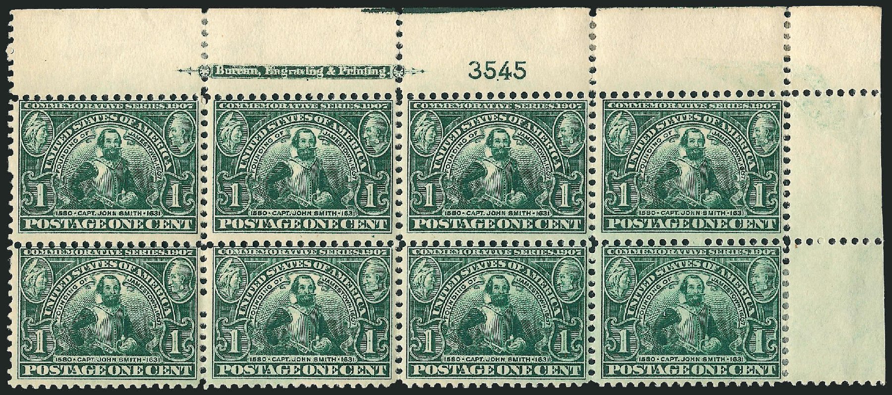 Values of US Stamps Scott Catalogue # 328: 1907 1c Jameston Exposition. Robert Siegel Auction Galleries, Apr 2009, Sale 971, Lot 1382