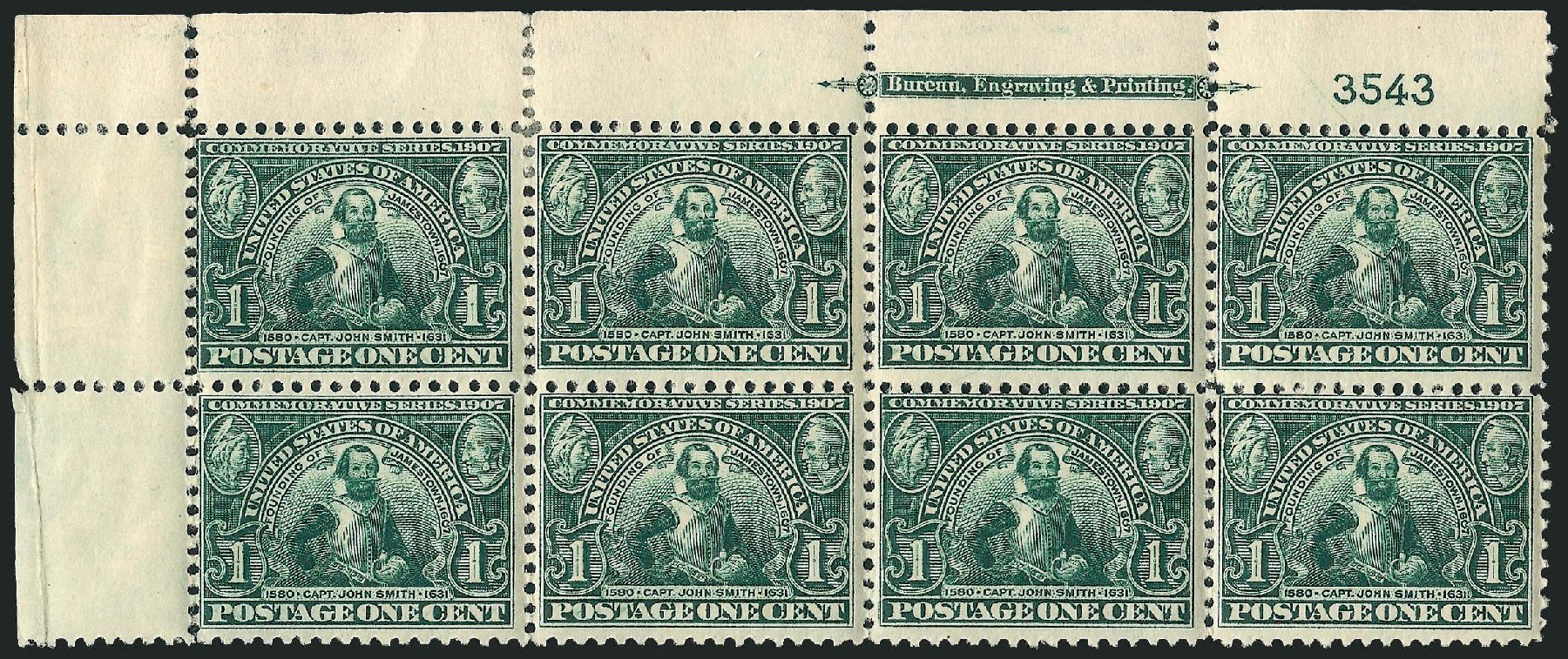 Price of US Stamps Scott Catalogue 328: 1c 1907 Jameston Exposition. Robert Siegel Auction Galleries, Dec 2009, Sale 982, Lot 5722