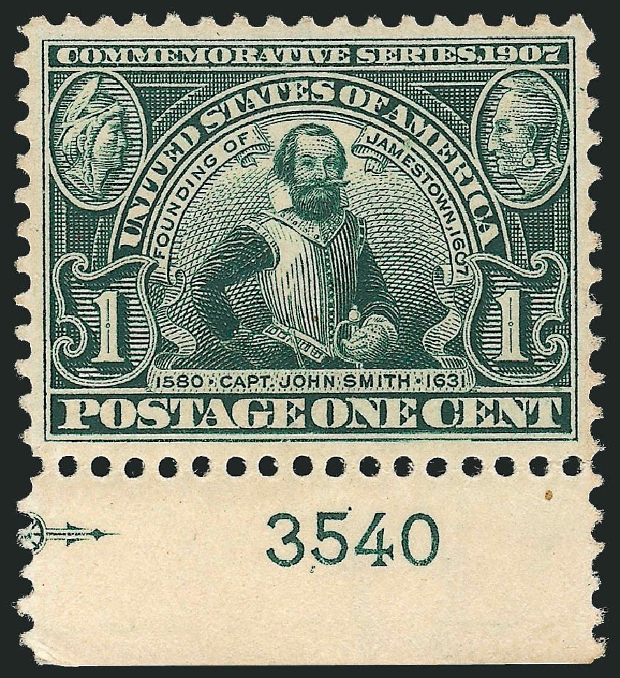 Prices of US Stamp Scott Cat. #328: 1c 1907 Jameston Exposition. Robert Siegel Auction Galleries, Sep 2009, Sale 968B, Lot 423