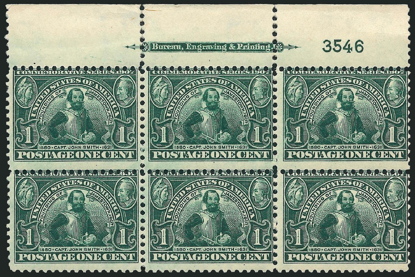 Value of US Stamps Scott Cat. #328: 1c 1907 Jameston Exposition. Robert Siegel Auction Galleries, Apr 2009, Sale 971, Lot 1383