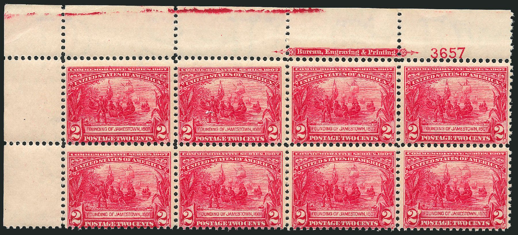 Cost of US Stamp Scott Cat. #329: 2c 1907 Jameston Exposition. Robert Siegel Auction Galleries, Apr 2009, Sale 971, Lot 1388