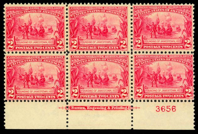 US Stamps Price Scott Catalog #329 - 1907 2c Jameston Exposition. Daniel Kelleher Auctions, Mar 2014, Sale 648, Lot 2229