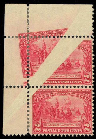 Costs of US Stamps Scott 329 - 1907 2c Jameston Exposition. Daniel Kelleher Auctions, Oct 2011, Sale 626, Lot 320