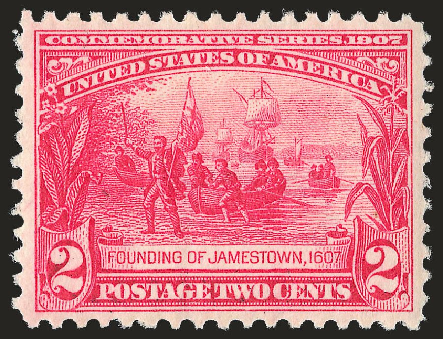 Costs of US Stamps Scott Catalog #329 - 1907 2c Jameston Exposition. Robert Siegel Auction Galleries, Jun 2009, Sale 975, Lot 1710