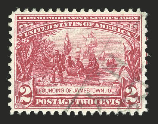 US Stamp Values Scott Cat. #329 - 1907 2c Jameston Exposition. Spink Shreves Galleries, Jul 2012, Sale 140, Lot 220