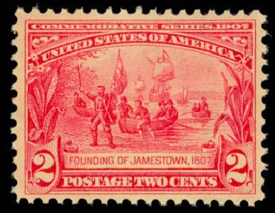 Values of US Stamp Scott Cat. #329 - 1907 2c Jameston Exposition. Daniel Kelleher Auctions, Mar 2013, Sale 635, Lot 444