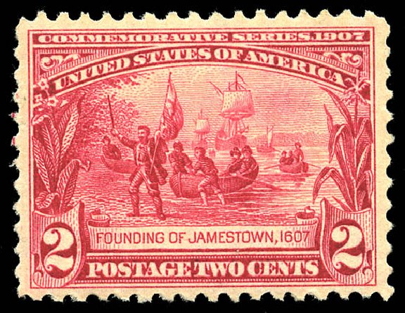 Price of US Stamp Scott Catalog 329: 2c 1907 Jameston Exposition. Matthew Bennett International, May 2014, Sale 350, Lot 475