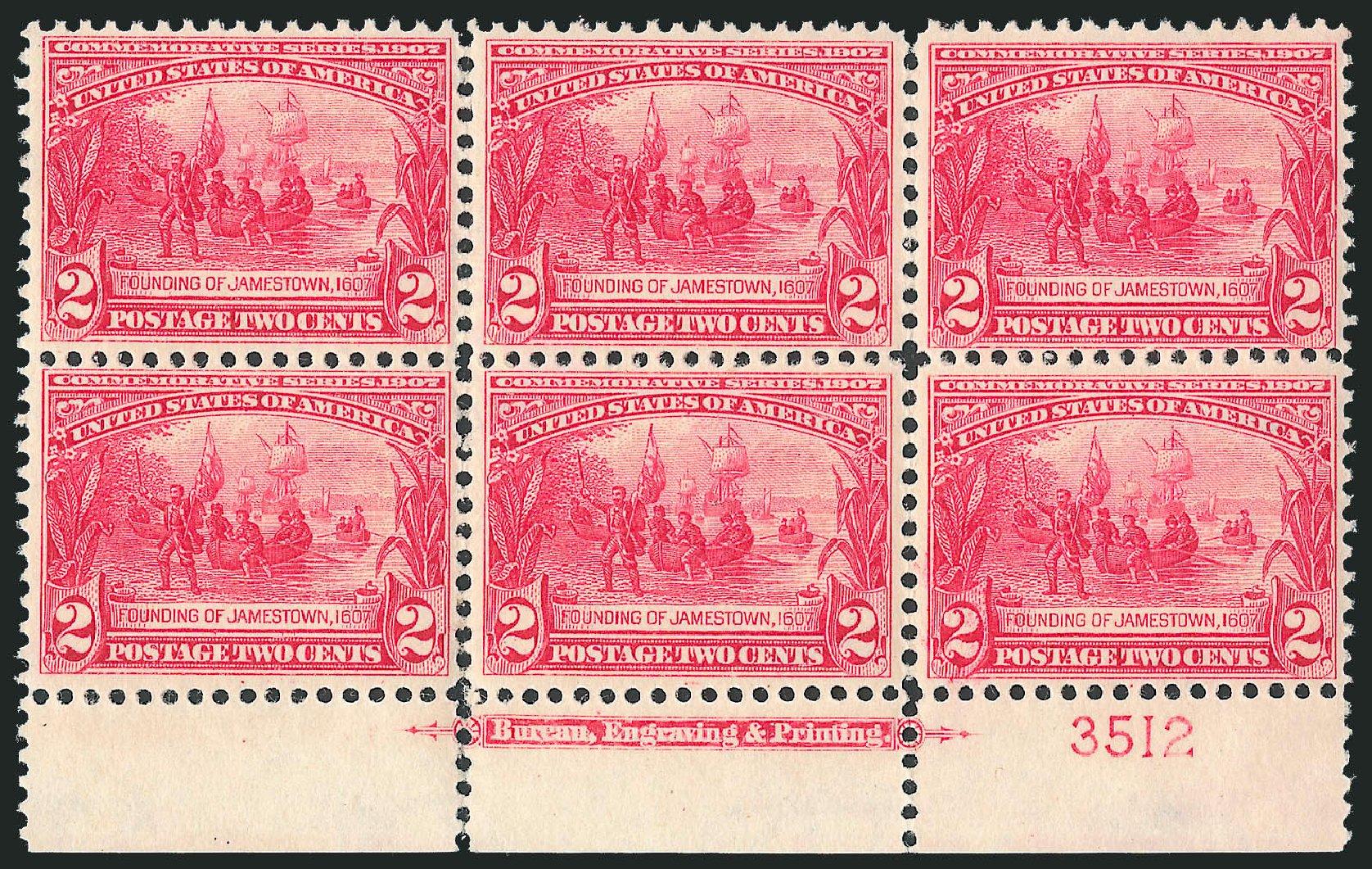 Prices of US Stamps Scott Catalog 329 - 1907 2c Jameston Exposition. Robert Siegel Auction Galleries, Jun 2011, Sale 1011, Lot 695