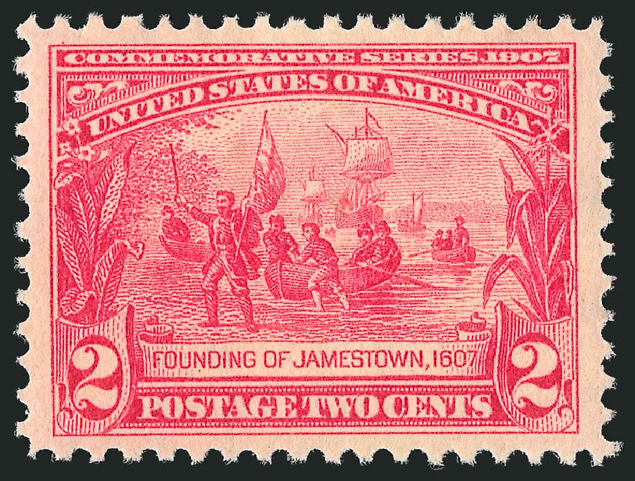 US Stamp Values Scott Catalog # 329: 2c 1907 Jameston Exposition. Robert Siegel Auction Galleries, Nov 2012, Sale 1034, Lot 315