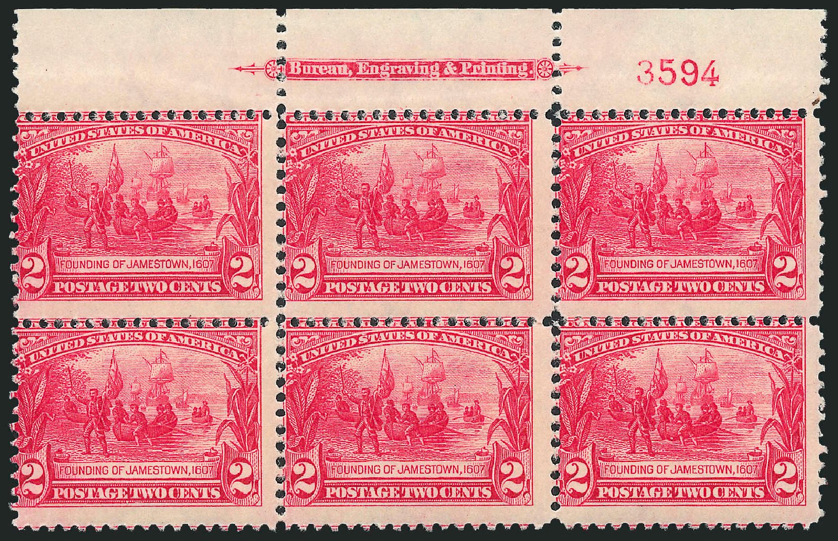 Cost of US Stamps Scott Catalog 329 - 2c 1907 Jameston Exposition. Robert Siegel Auction Galleries, Apr 2009, Sale 971, Lot 1385