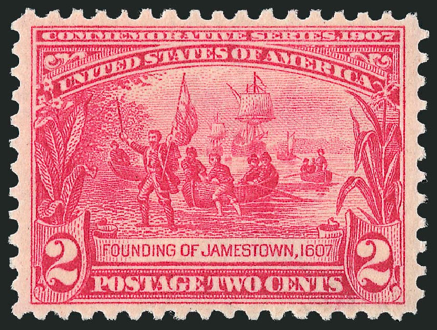 Values of US Stamp Scott Catalog # 329 - 1907 2c Jameston Exposition. Robert Siegel Auction Galleries, Jun 2009, Sale 975, Lot 1715