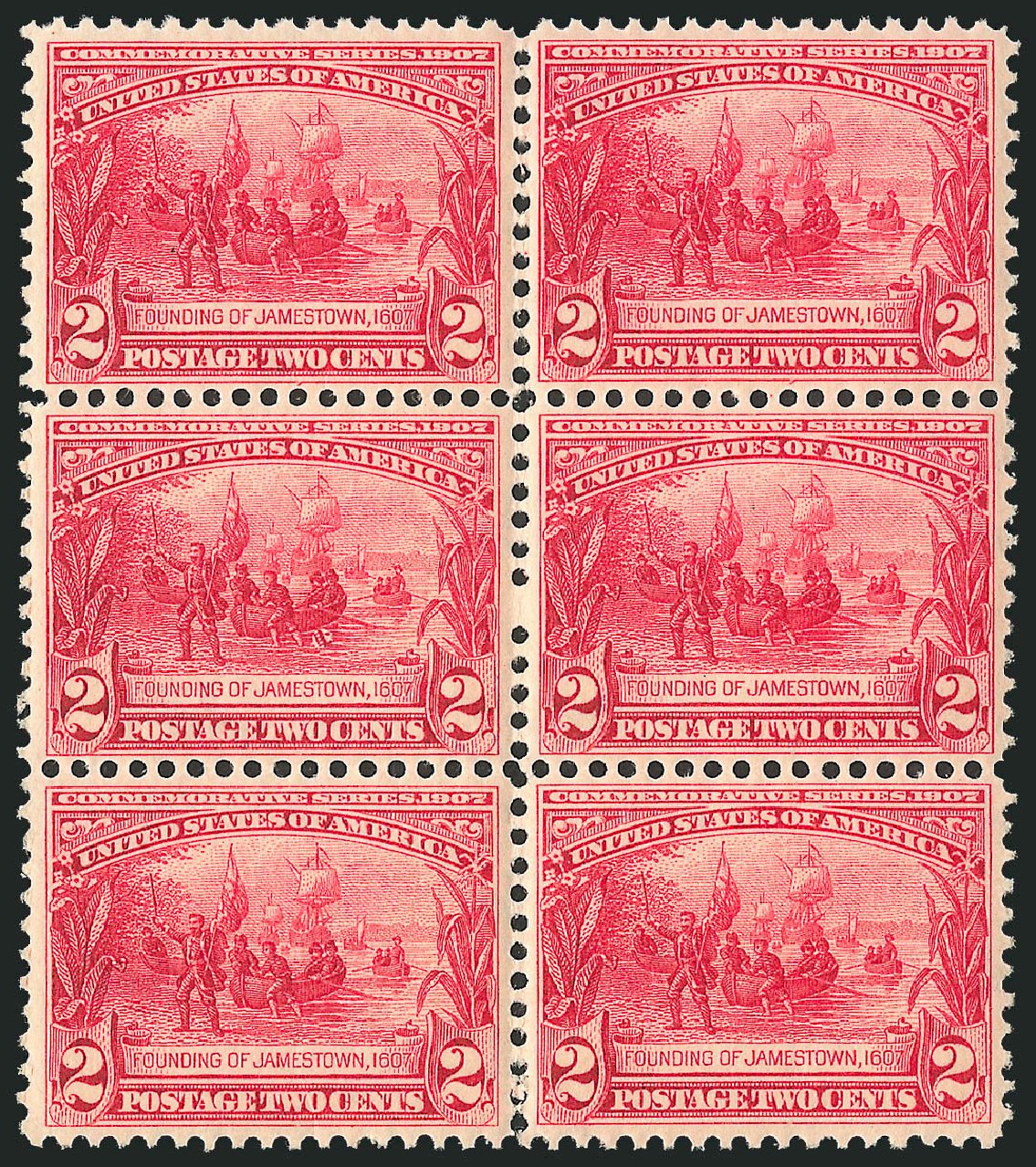 US Stamps Values Scott Catalog 329 - 1907 2c Jameston Exposition. Robert Siegel Auction Galleries, Jul 2013, Sale 1050, Lot 482