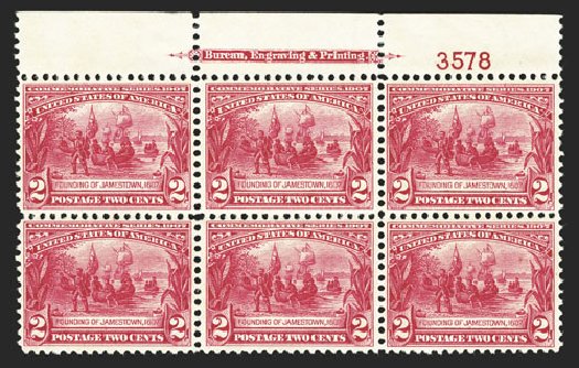 Value of US Stamp Scott Cat. #329: 1907 2c Jameston Exposition. Spink Shreves Galleries, Mar 2013, Sale 142, Lot 322