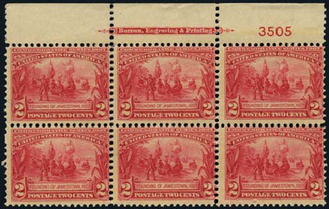 Values of US Stamp Scott Catalogue #329 - 1907 2c Jameston Exposition. Harmer-Schau Auction Galleries, Oct 2011, Sale 91, Lot 273