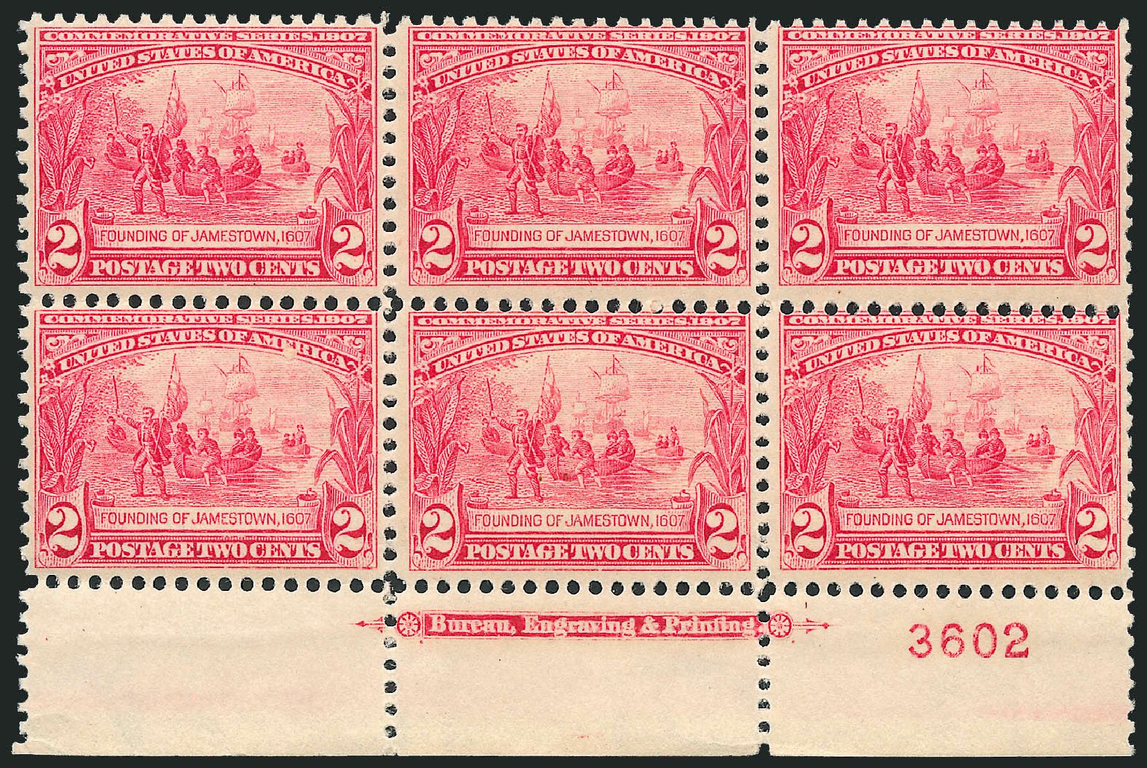 US Stamp Prices Scott Cat. 329: 2c 1907 Jameston Exposition. Robert Siegel Auction Galleries, Apr 2009, Sale 971, Lot 1386