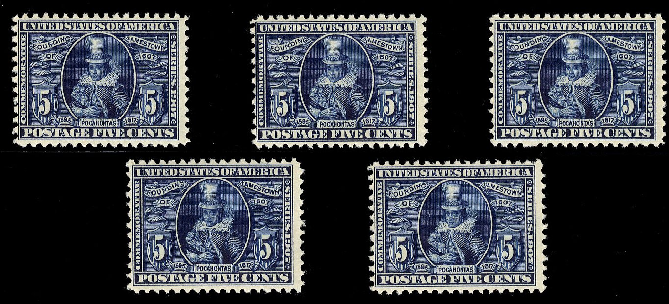 Price of US Stamps Scott Catalog #330: 5c 1907 Jameston Exposition. Cherrystone Auctions, Apr 2010, Sale 201004, Lot 237