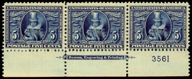 Costs of US Stamp Scott 330: 5c 1907 Jameston Exposition. Daniel Kelleher Auctions, Mar 2013, Sale 635, Lot 447