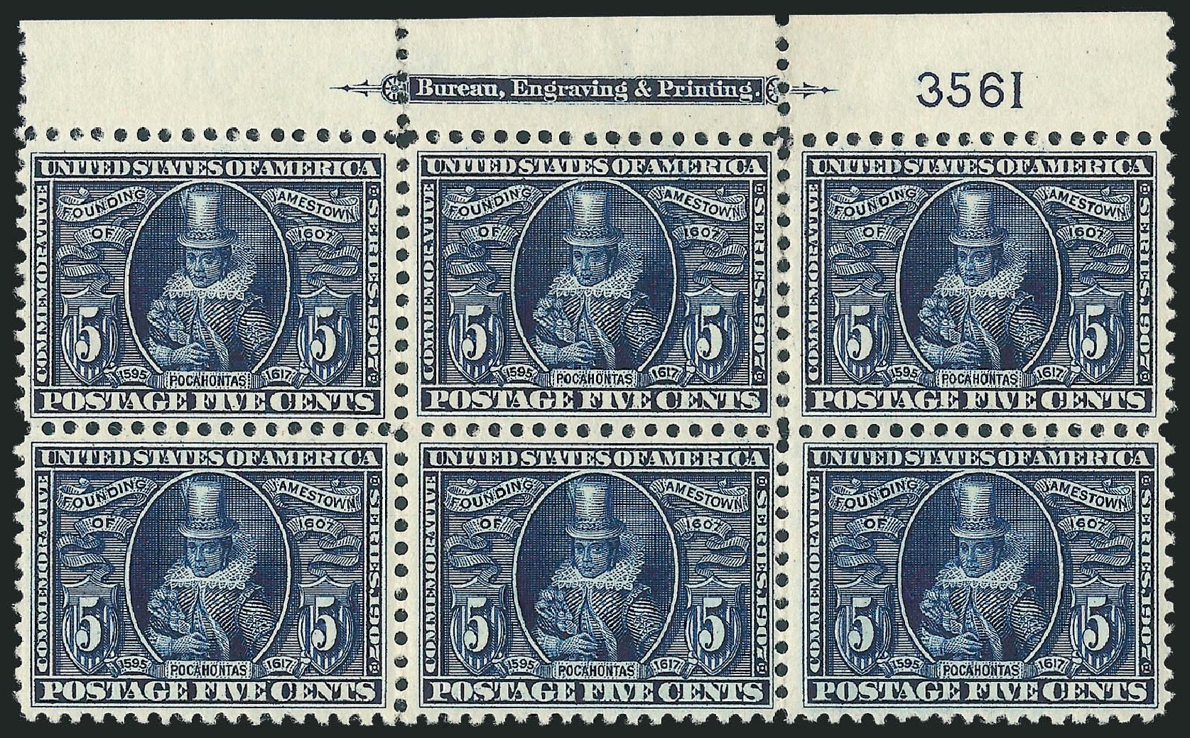 Value of US Stamp Scott Catalogue # 330 - 1907 5c Jameston Exposition. Robert Siegel Auction Galleries, Oct 2011, Sale 1014, Lot 1767