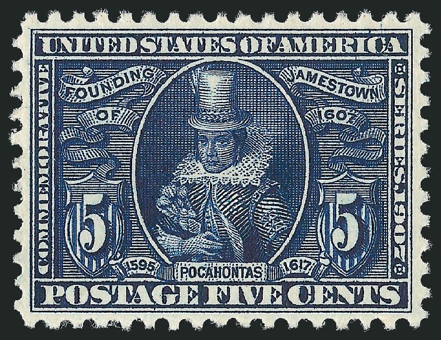 Values of US Stamps Scott Cat. 330: 5c 1907 Jameston Exposition. Robert Siegel Auction Galleries, Oct 2010, Sale 997, Lot 5877