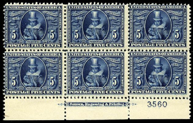 US Stamp Value Scott Cat. #330: 5c 1907 Jameston Exposition. Matthew Bennett International, Jun 2008, Sale 328, Lot 878