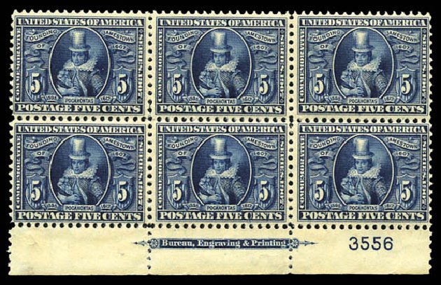 US Stamp Values Scott Catalogue # 330 - 5c 1907 Jameston Exposition. Matthew Bennett International, Mar 2011, Sale 337, Lot 2808