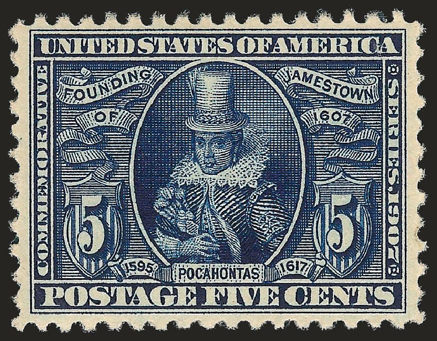 US Stamp Values Scott Catalogue 330: 5c 1907 Jameston Exposition. Robert Siegel Auction Galleries, Apr 2010, Sale 984, Lot 788