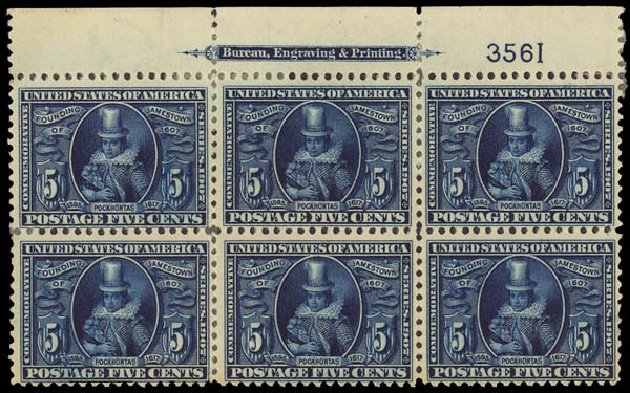 Price of US Stamps Scott Catalogue #330 - 5c 1907 Jameston Exposition. Daniel Kelleher Auctions, Aug 2012, Sale 631, Lot 1089