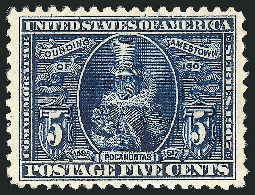 US Stamps Prices Scott Catalog #330 - 1907 5c Jameston Exposition. Robert Siegel Auction Galleries, Mar 2013, Sale 1040, Lot 1699
