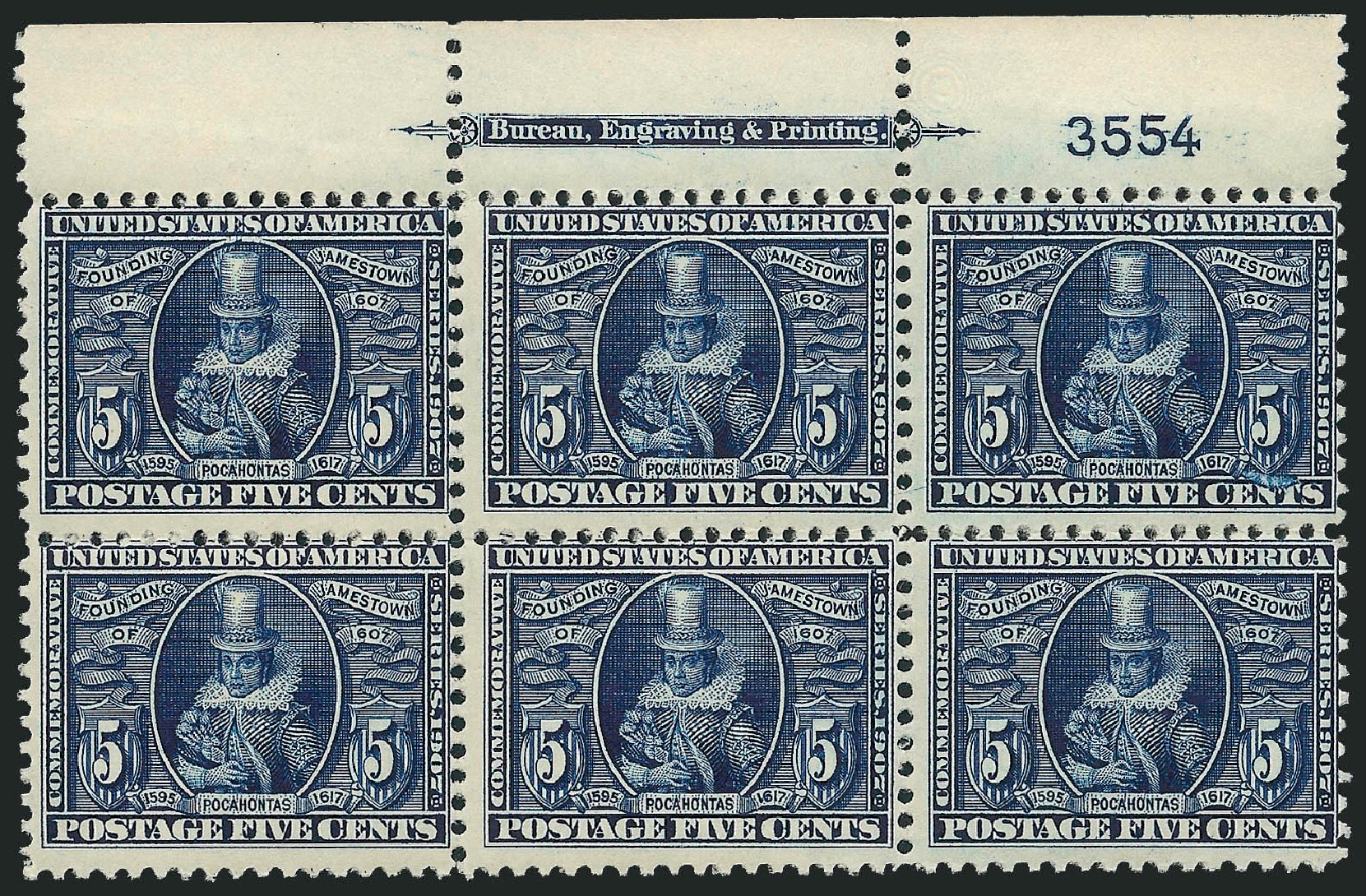 Cost of US Stamp Scott 330: 1907 5c Jameston Exposition. Robert Siegel Auction Galleries, Apr 2009, Sale 971, Lot 1389