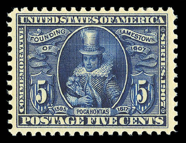 US Stamps Value Scott Cat. #330 - 1907 5c Jameston Exposition. Matthew Bennett International, Sep 2012, Sale 345, Lot 320
