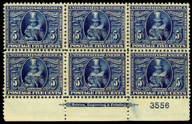 Prices of US Stamps Scott Catalogue 330: 1907 5c Jameston Exposition. Daniel Kelleher Auctions, Mar 2014, Sale 648, Lot 2230