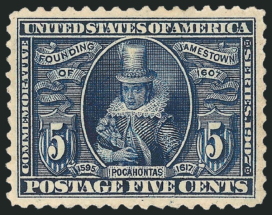 Price of US Stamp Scott Catalog #330 - 1907 5c Jameston Exposition. Robert Siegel Auction Galleries, Nov 2013, Sale 1061, Lot 3850
