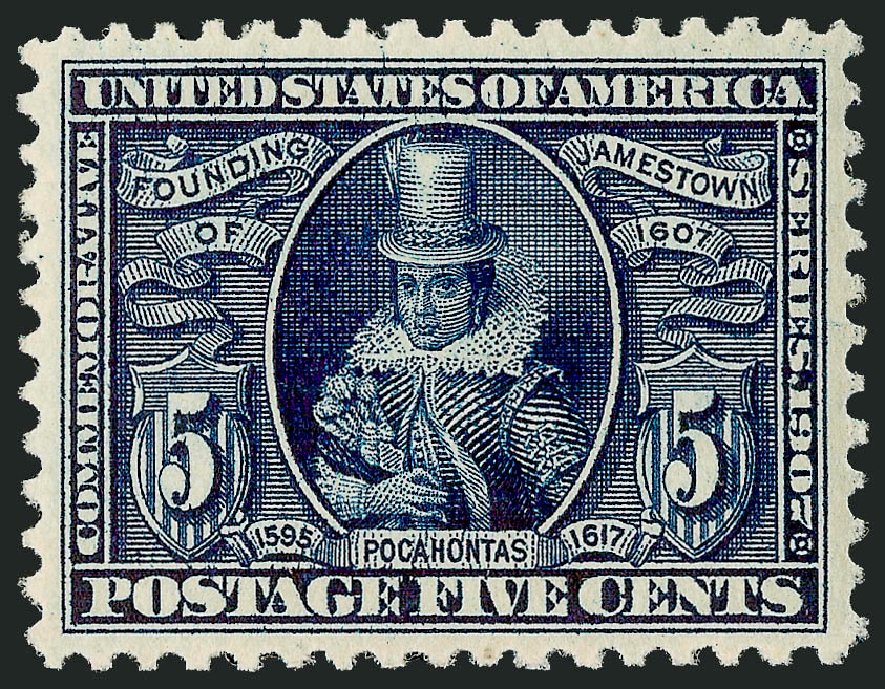 Price of US Stamp Scott Catalogue #330 - 1907 5c Jameston Exposition. Robert Siegel Auction Galleries, Dec 2013, Sale 1062, Lot 500