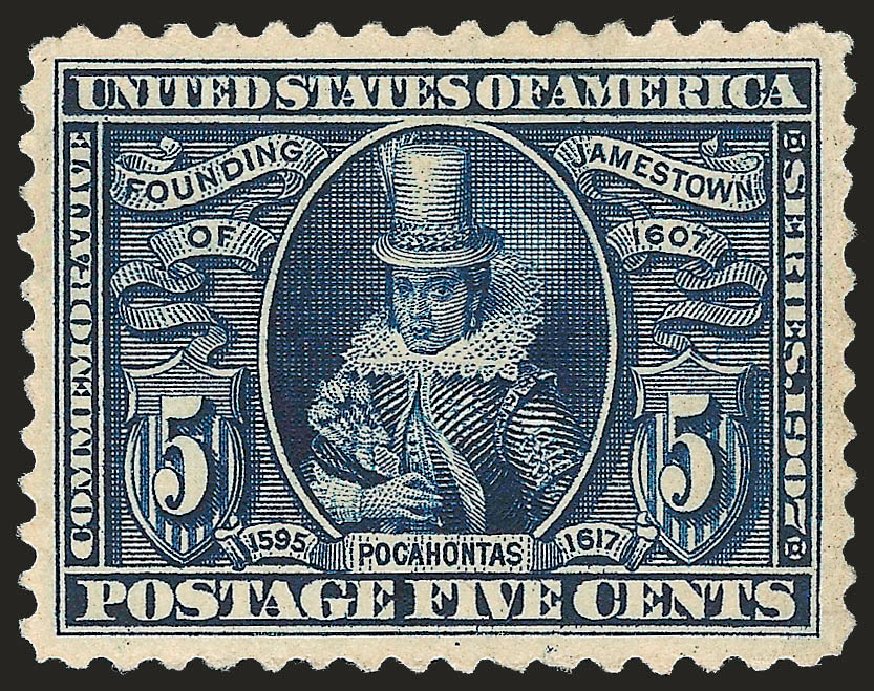Values of US Stamps Scott Cat. 330: 5c 1907 Jameston Exposition. Robert Siegel Auction Galleries, Dec 2008, Sale 967, Lot 4530