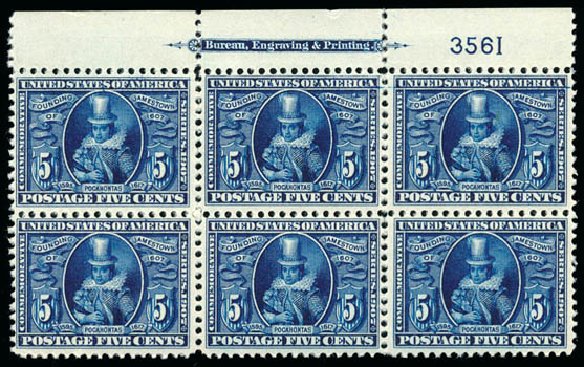 US Stamp Price Scott Cat. #330: 5c 1907 Jameston Exposition. Schuyler J. Rumsey Philatelic Auctions, Apr 2015, Sale 60, Lot 2911