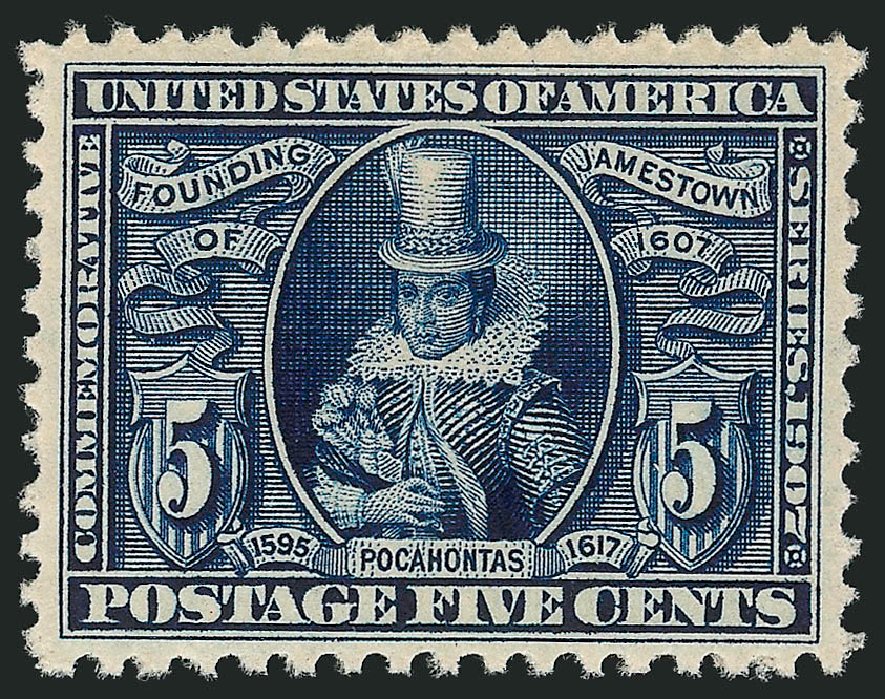 US Stamp Values Scott Catalog # 330: 5c 1907 Jameston Exposition. Robert Siegel Auction Galleries, Sep 2014, Sale 1078, Lot 461