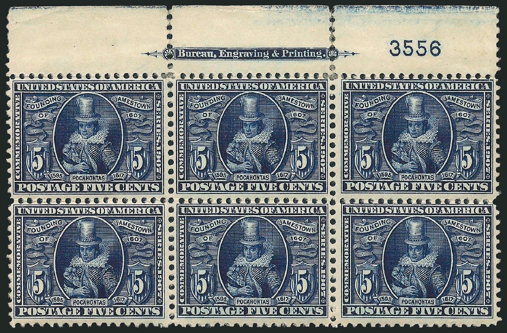 US Stamp Values Scott #330 - 5c 1907 Jameston Exposition. Robert Siegel Auction Galleries, Apr 2009, Sale 971, Lot 1391