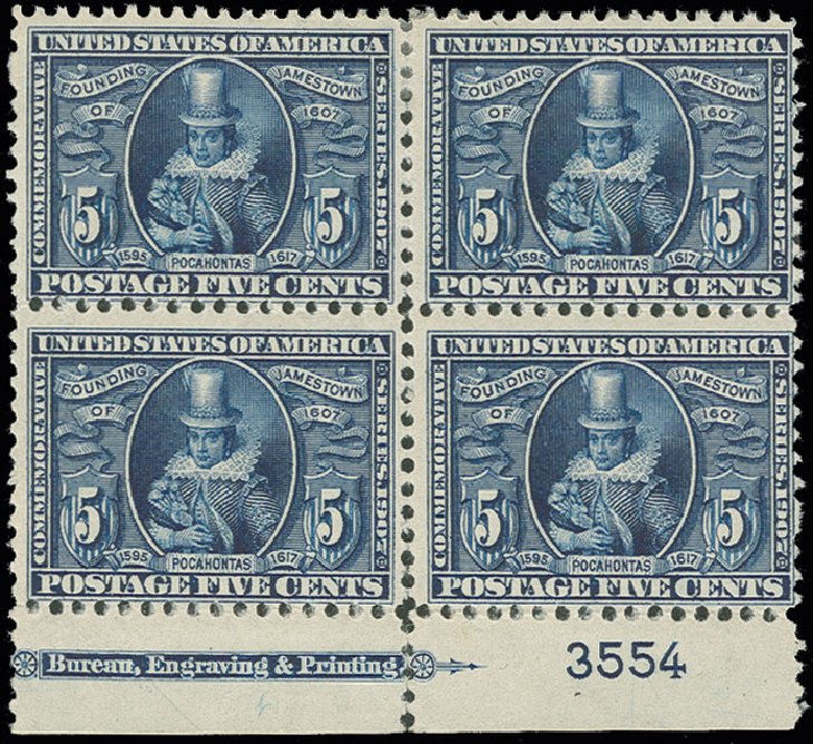 US Stamps Prices Scott Catalogue #330: 1907 5c Jameston Exposition. H.R. Harmer, Jun 2013, Sale 3003, Lot 1234