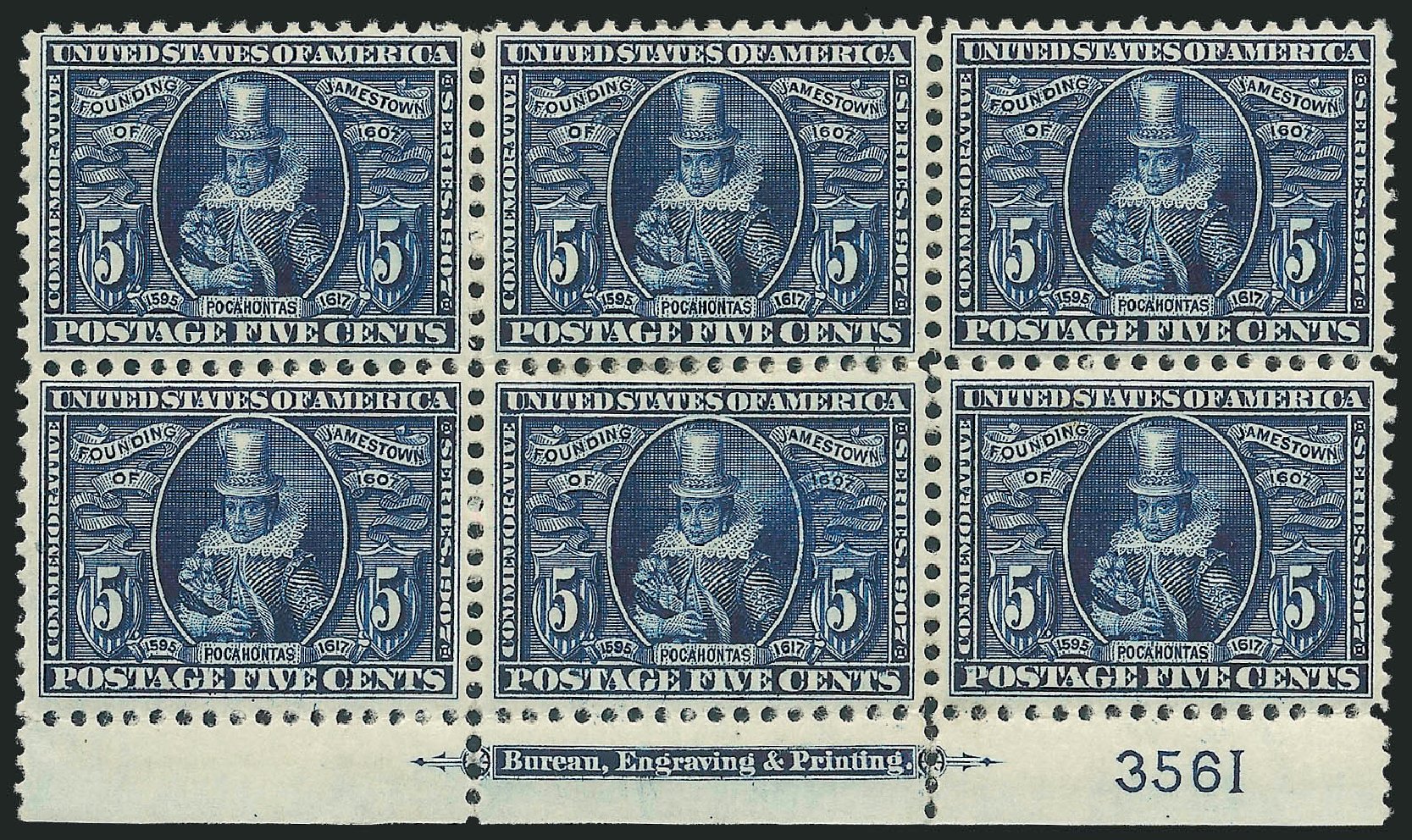 Cost of US Stamp Scott # 330 - 1907 5c Jameston Exposition. Robert Siegel Auction Galleries, Mar 2011, Sale 1007, Lot 2634